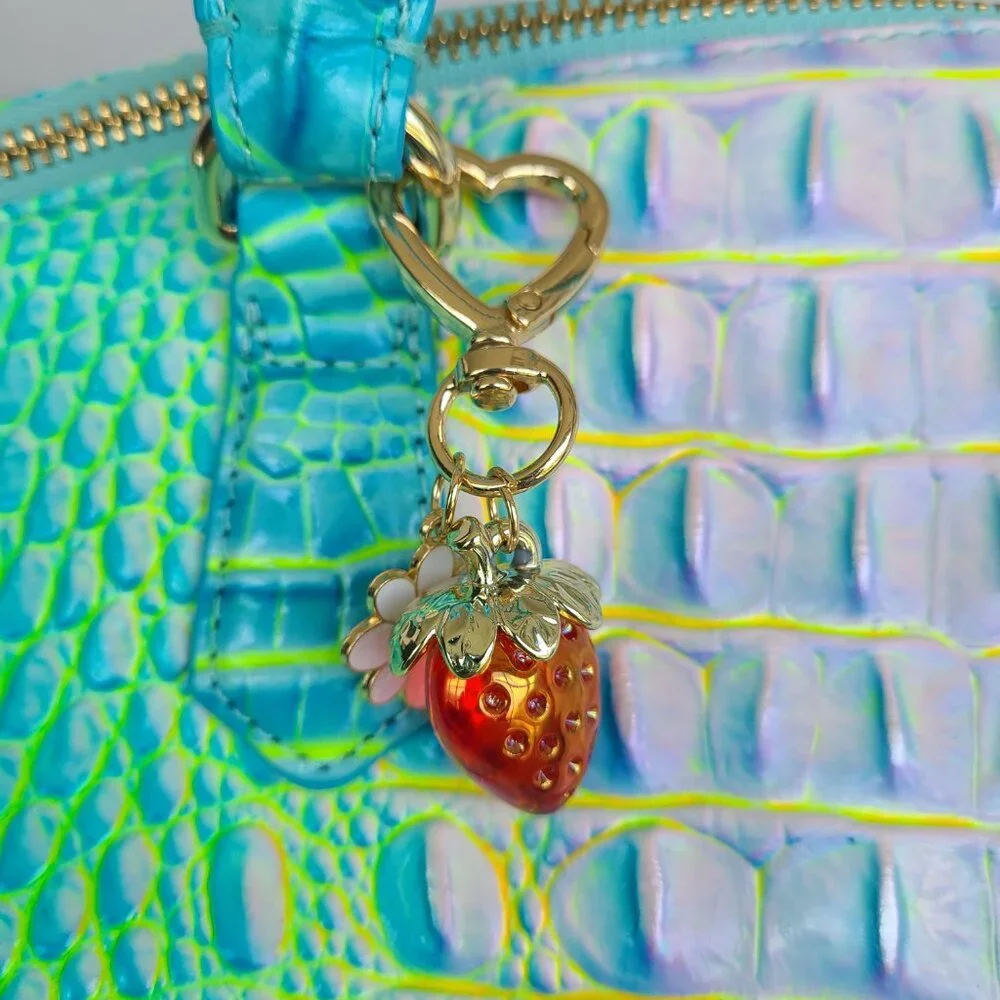 Red Strawberry and Daisy Purse Charm with Heart